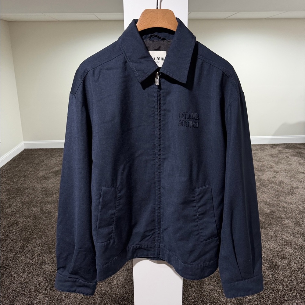Miu Miu Mohair Blouson Zip Bomber Navy Blue Light Jacket